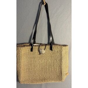 Summer Jute/straw  Handbag Tote Leather Straps Shell Closure 9 West